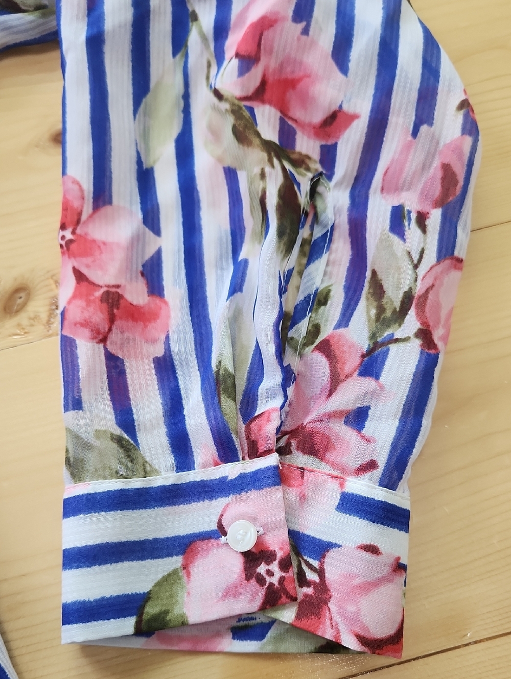 Talbots Striped Floral Long Sleeve Button Down Chiffon Blouse Size 2X - Picture 7 of 12